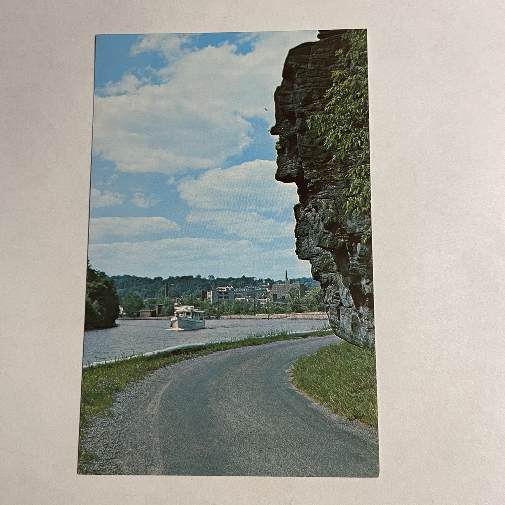 Little Falls, New York NY, Profile Rock on Barge Canal, Lock 17, Chrome Postcard