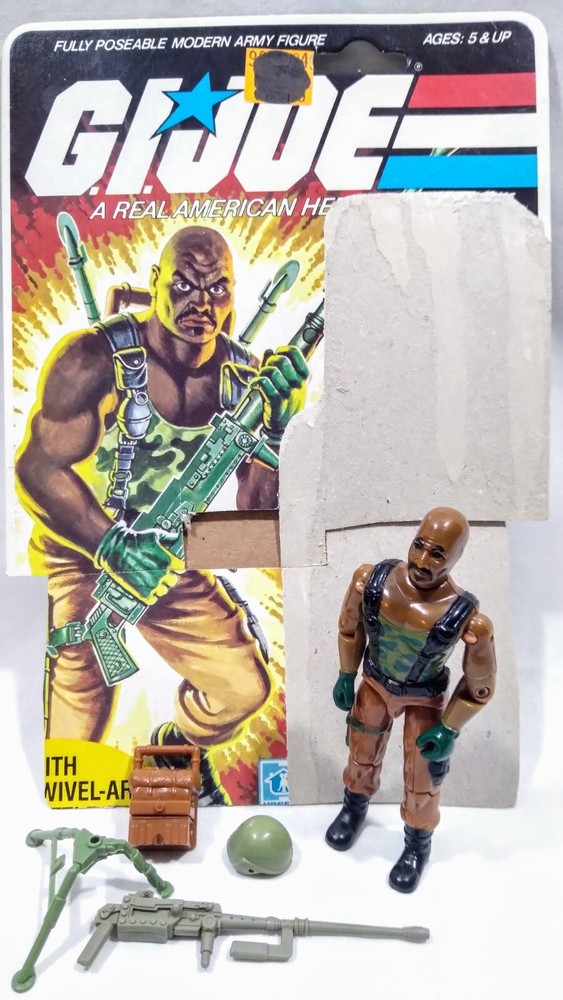 1984 GI Joe Roadblock v1 Complete w/ Gun Tripod Ammo Box Backpack Helmet & Card