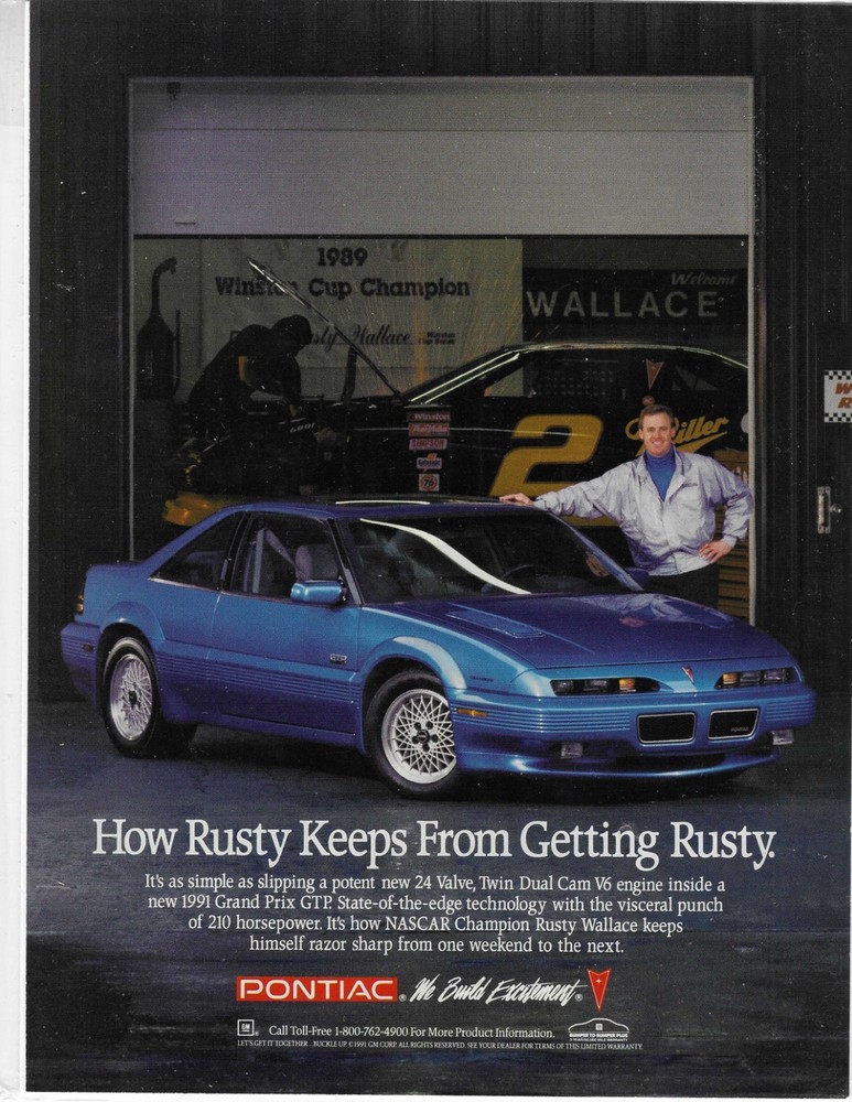 Nascar Champion Rusty Wallace   Pontiac   Original Print Ad
