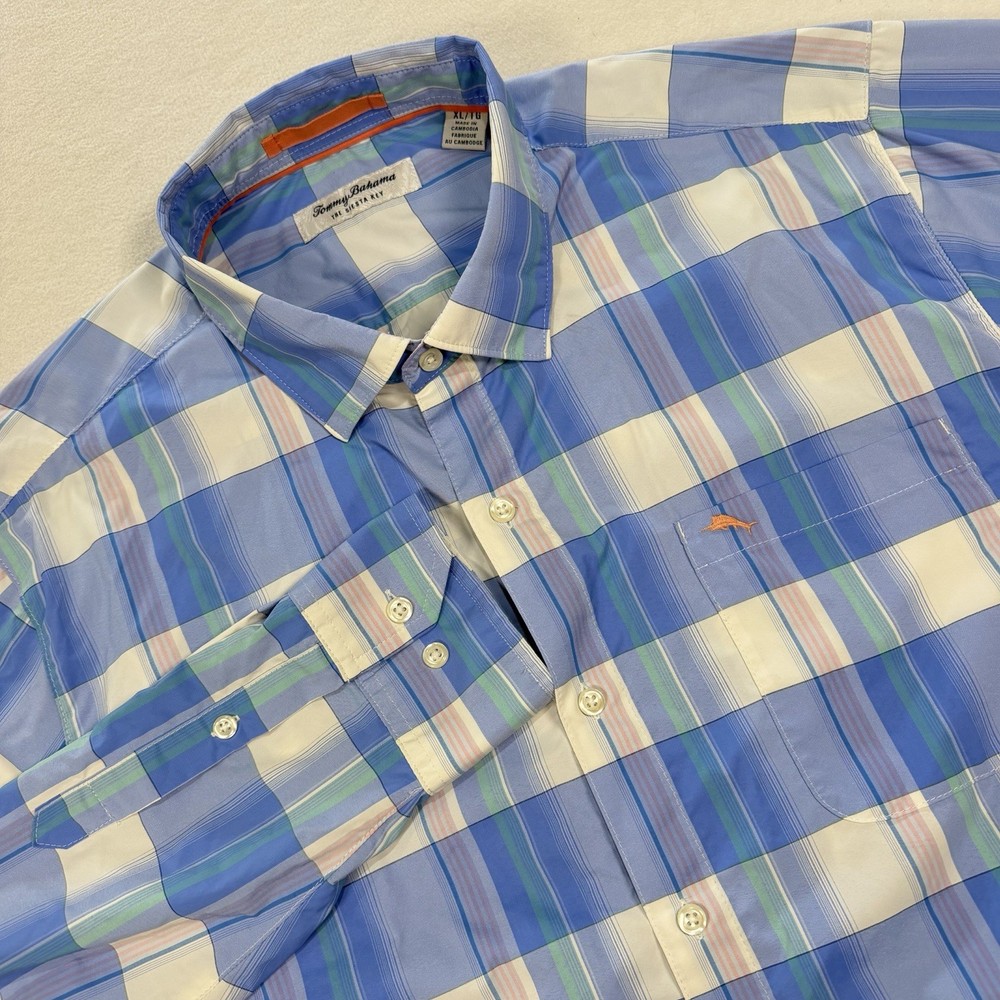 Tommy Bahama Siesta Key Mens XL Blue Plaid Long Sleeve Button Up Shirt