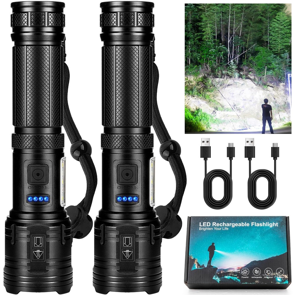 Flashlights High Lumens Rechargeable 2 Pack, 990,000 Lumens Super Bright Flas...