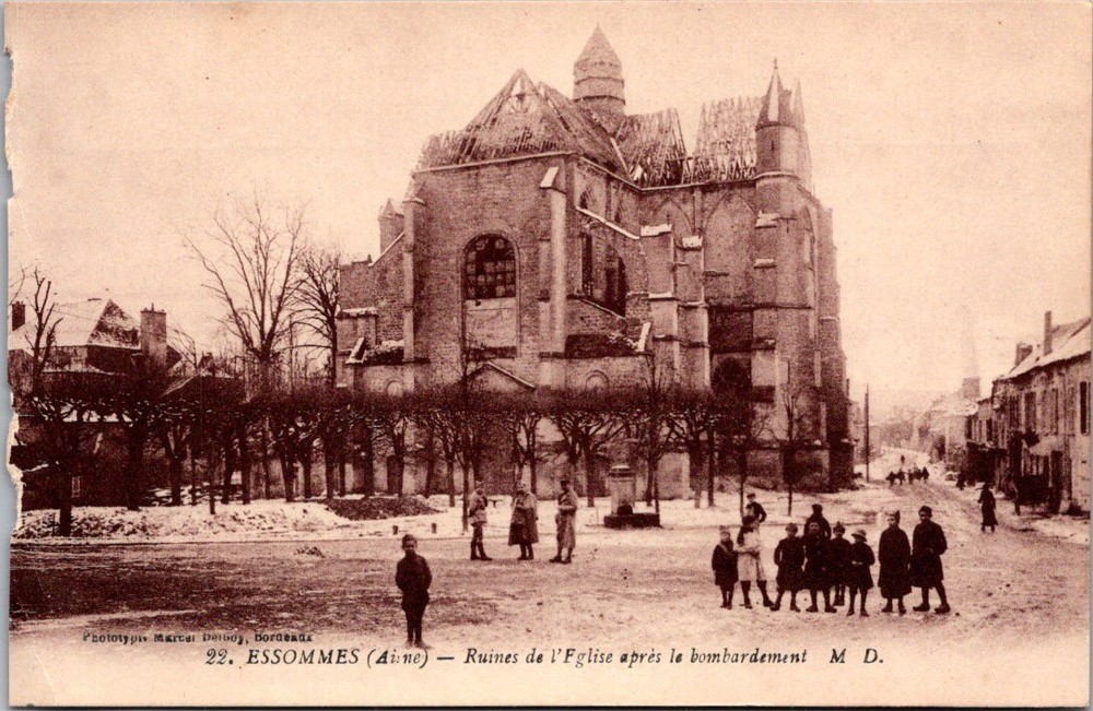 Essommes Aisne Ruined Church WWI 1918 France Postcard Marcel Delboy Bombardment