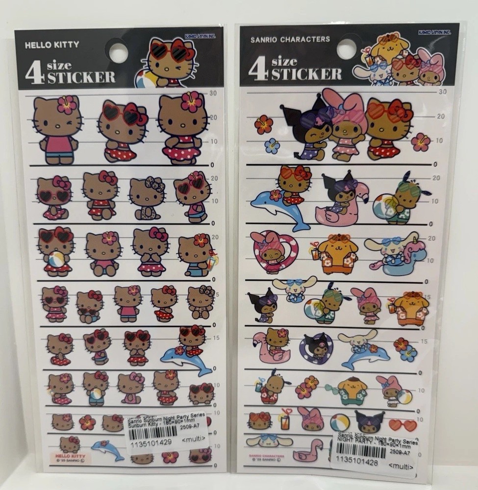 Hello Kitty Tan 4 Size Stickers *2 Piece Set* Sunburn Night Party [US SELLER]
