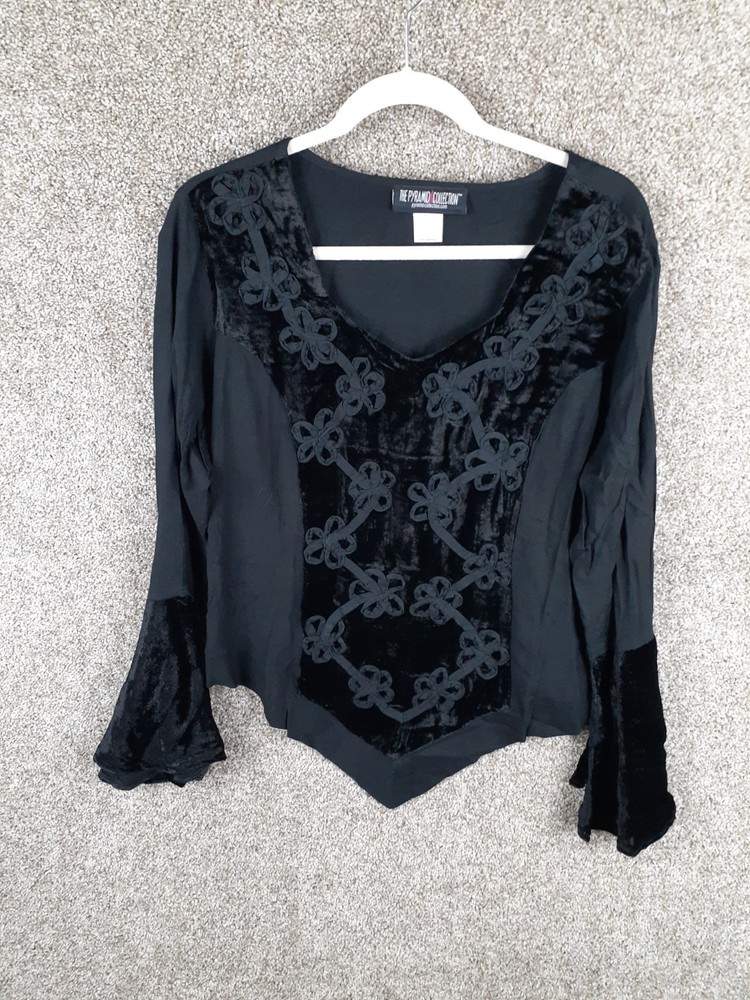 The Pyramid Collection Velvet Whimsy Goth Renaissance Top Women M Black Fairy