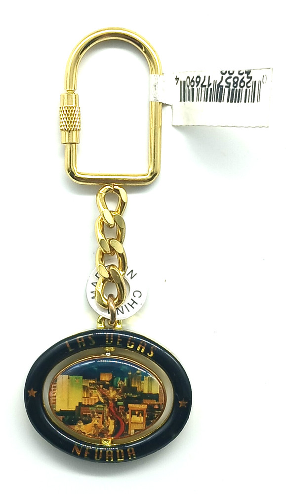 Vintage NOS Las Vegas Nevada Skyline At Night Revolving Keyring Keychain