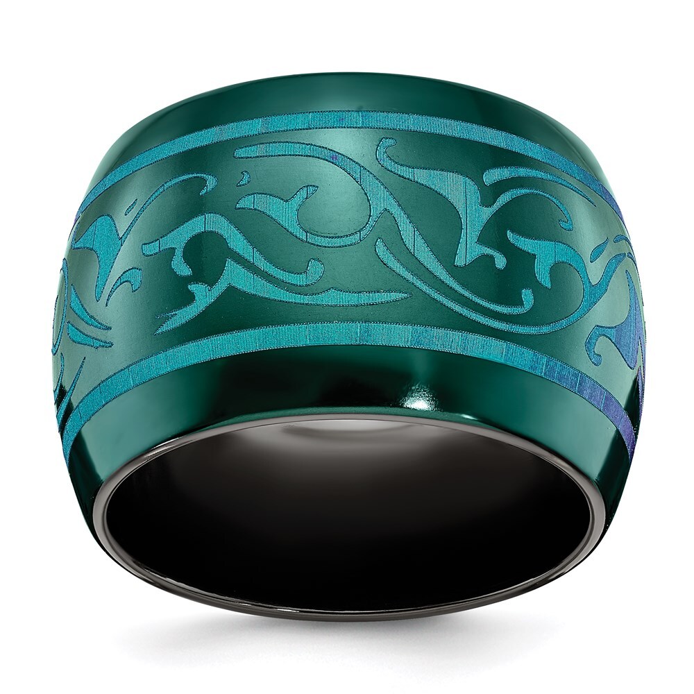 Black Titanium Anodized Teal Domed Band Ring Size 10 for Men 11.14gm
