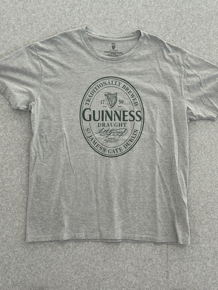 Guinness T-Shirt Gray Beer Short Sleeve Graphic Spell Out Logo Men’s Size 2XL