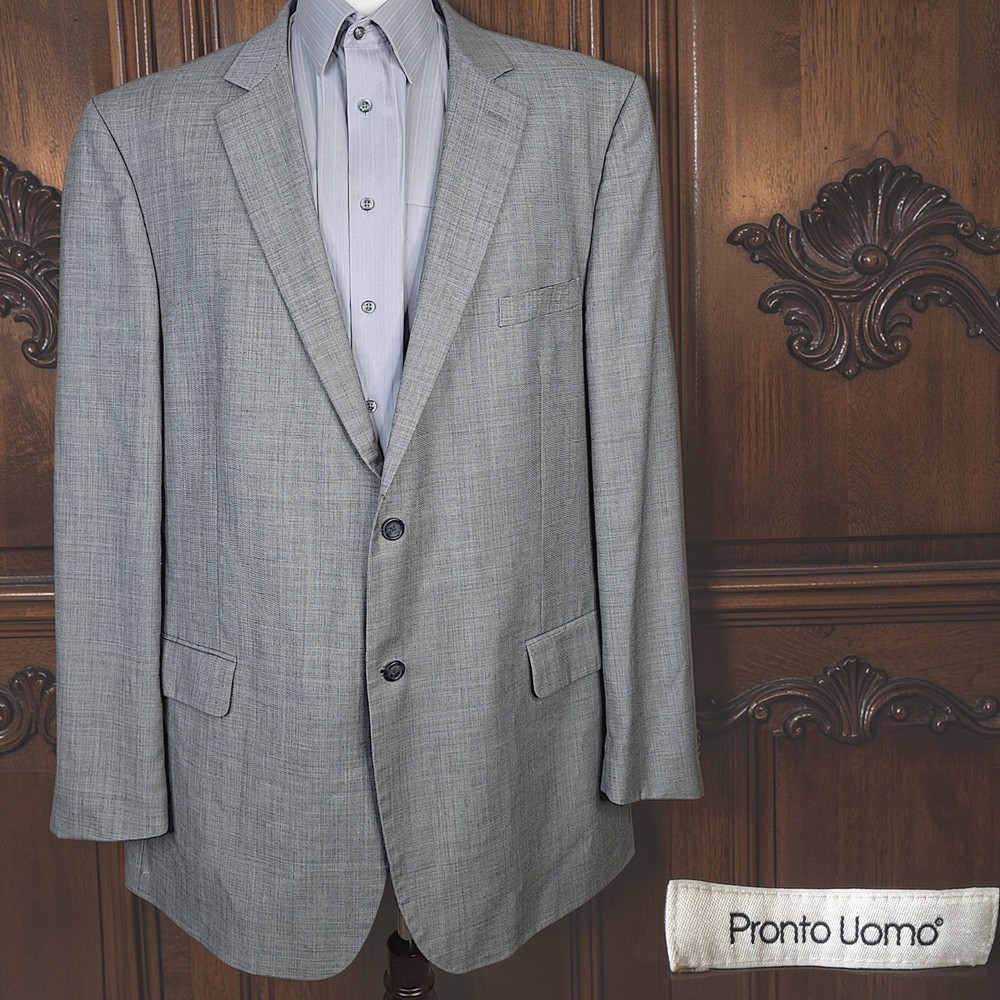 Pronto Uomo Jacket Blazer Mens 52XL Silver Gray Double Vented Wool