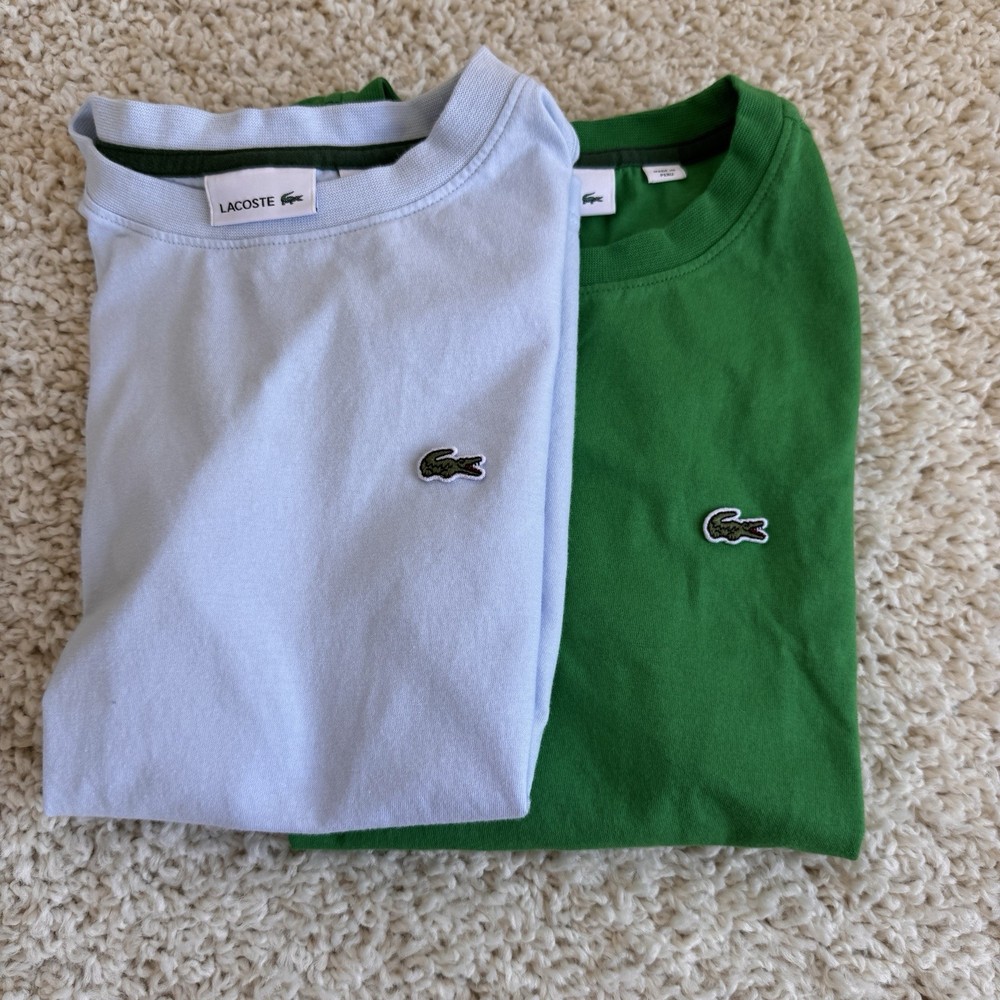 Lot Of 2 Lacoste Boys Crew Neck Tshirt Size 12 152cm Blue Green Cotton Croc Logo