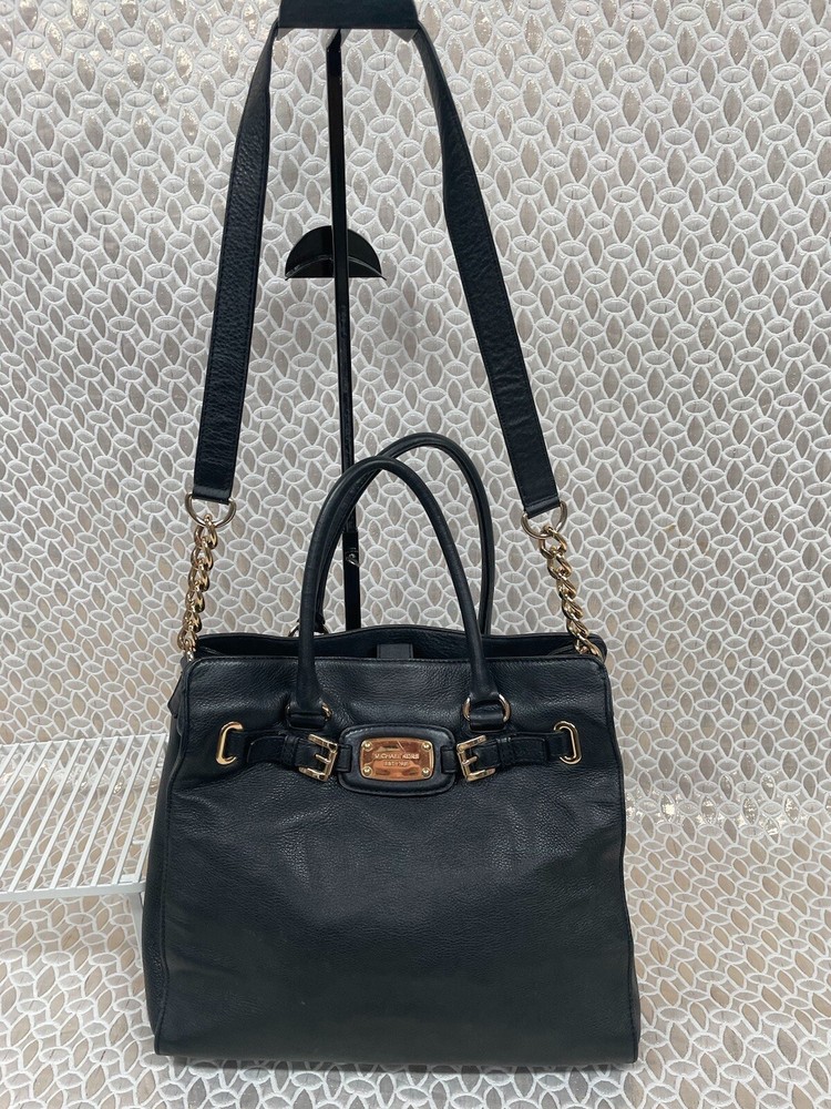 MICHAEL KORS Hamilton large black leather tote shoulder bag purse