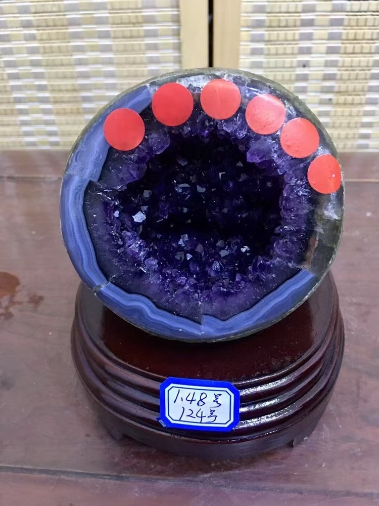 3.25LB Natural Uruguay Amethyst Geode Quartz Crystal Cluster Decor Healing+Stand