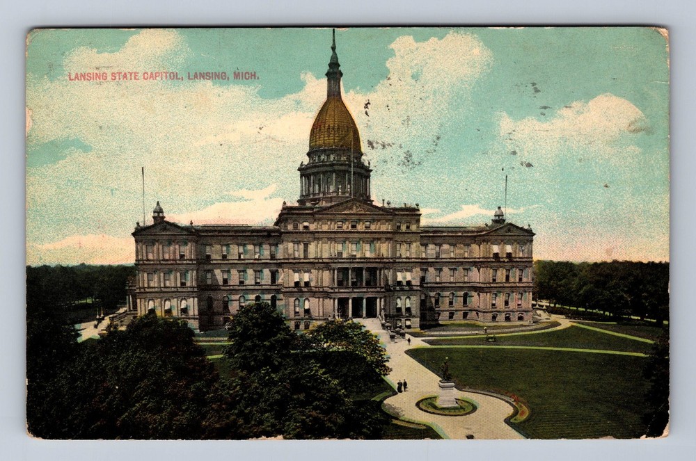 Lansing MI-Michigan Lansing State Capitol Vintage c1913 Postcard