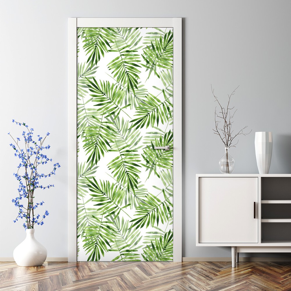 Watercolour Leaves Bubble Free Door sticker self adhesive Decal peel and stick