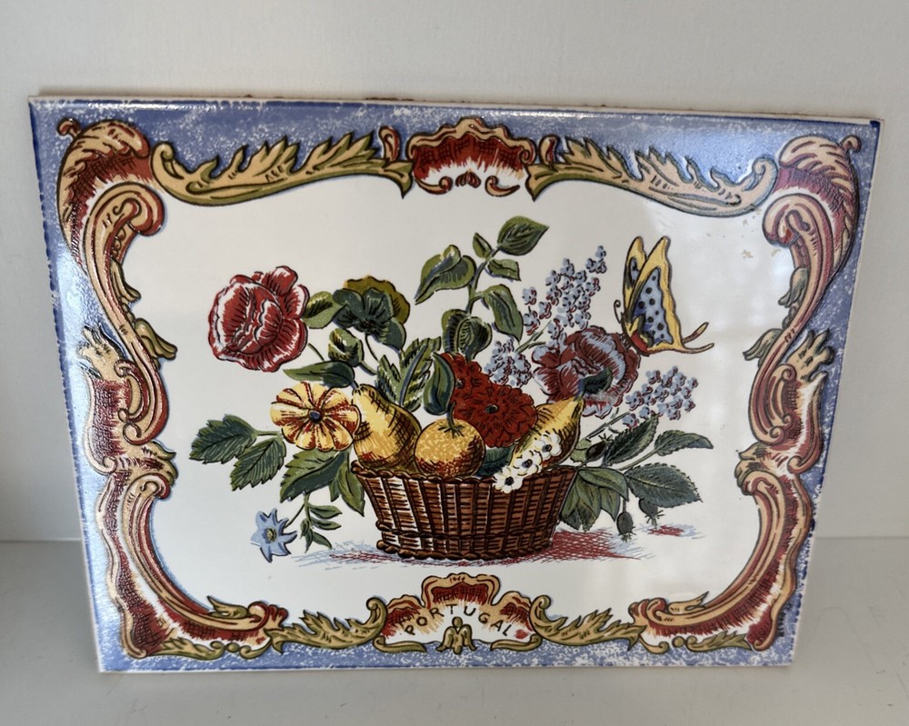 PORTUGAL TILE 8” x 6” Basket Of Flowers