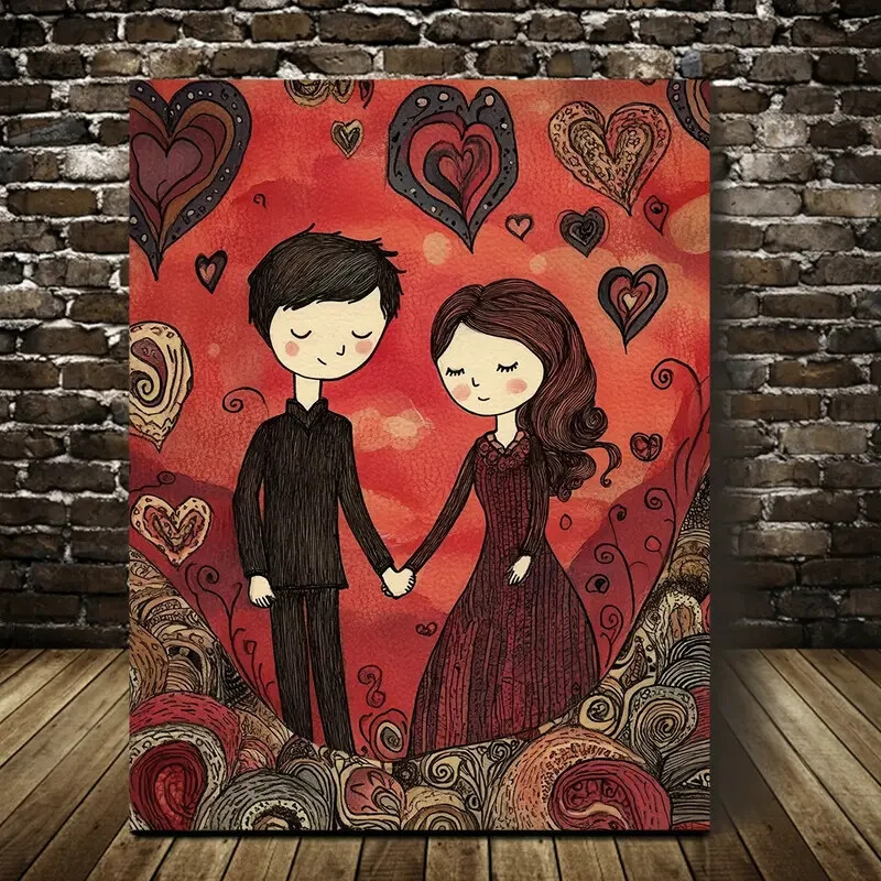 Valentine'S Day Doodle Love Wall Art  Canvas Unframed/Framed