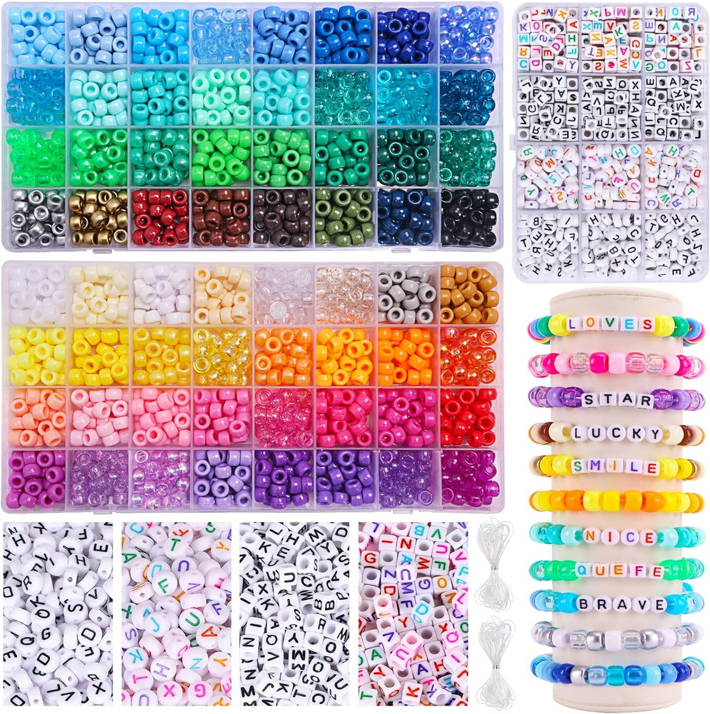 QUEFE 2350Pcs 64 Color Pony Beads for DIY Bracelets and Rainbow Kandi Jewelry Making Kit