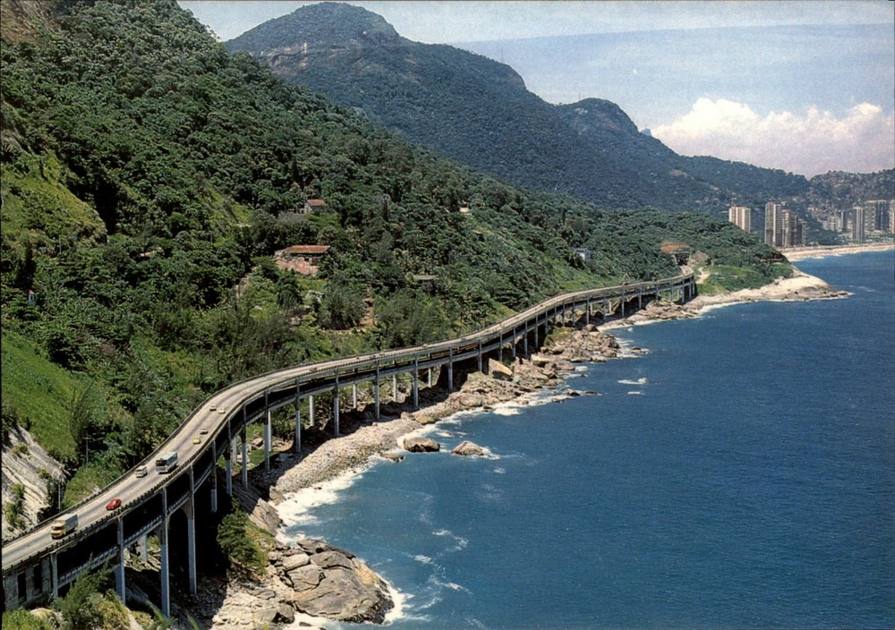 Highway Sao Conrado Rio de Janeiro Brazil vintage postcard p387