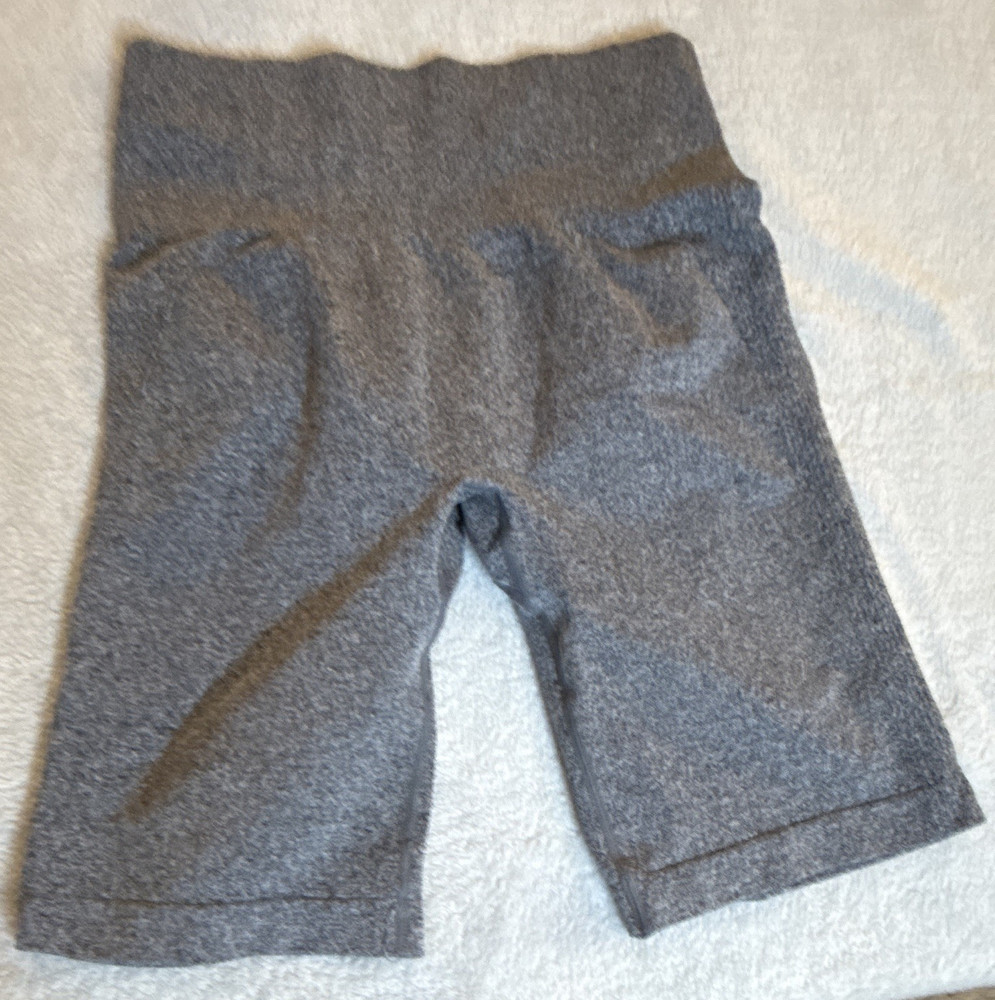 Women’s Gray Solid Knit Biker Activewear Shorts Stretch Pull On Nylon/Spandex