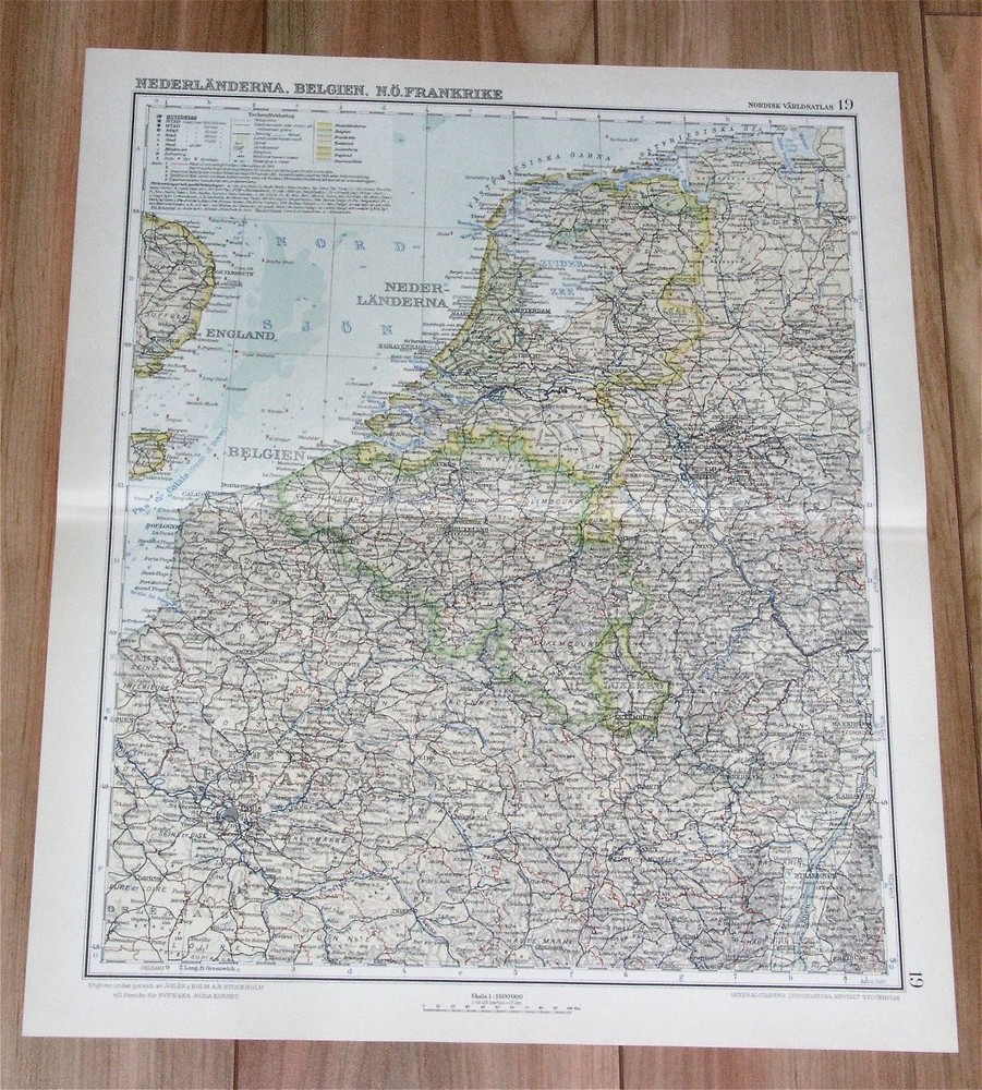 1926 Original Vintage Map Of Holland Netherlands Belgium France Luxembourg
