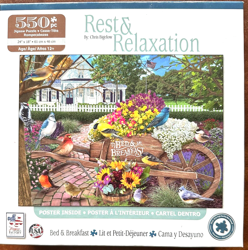 Bed & Breakfast 550 pc COMP Puzzle Wheel Barrow Flowers Brick Walkway Nice House