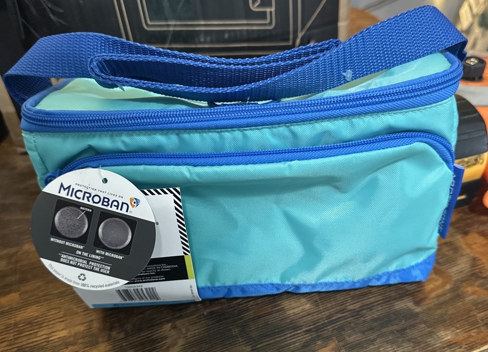 Arctic Zone Personal Cooler Lunch Bag Fits 6 Cans Aqua Blue Dual Zipper