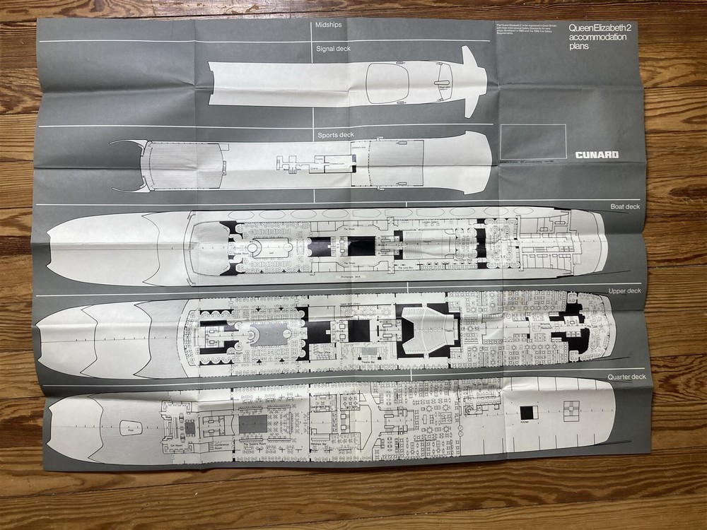1968 Cunard Lines Cruise Ship Queen Elizabeth 2 Accommodation Plans Vtg-image