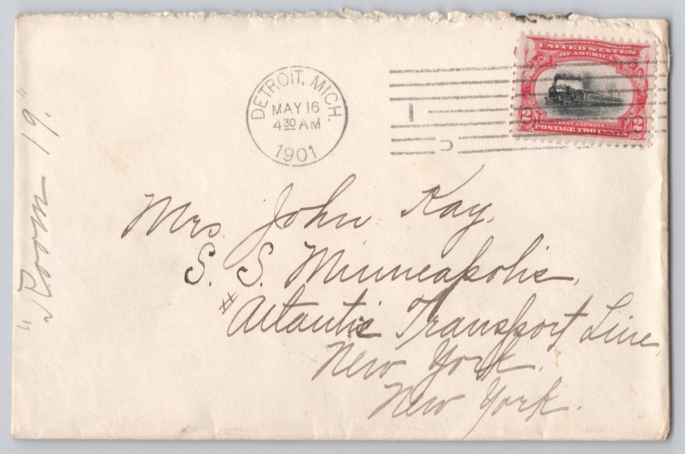 Detroit, Michigan New York transit postmarks, 2c stamp, Un 1901