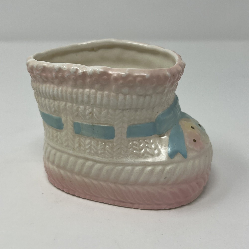 Vintage Pink Baby Bootie Ceramic Planter Inarco Decor E2298 Made In Japan