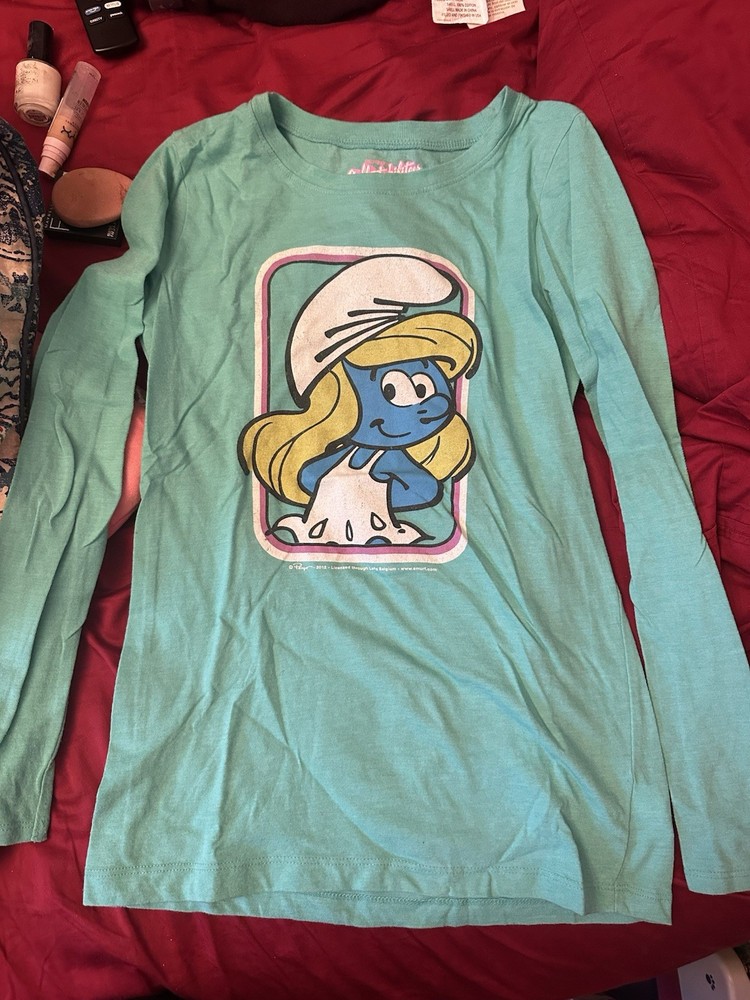 Girls Smurfette Longsleeve Tshirt Size XL 14 Old Navy Collectabilitees Cartoon