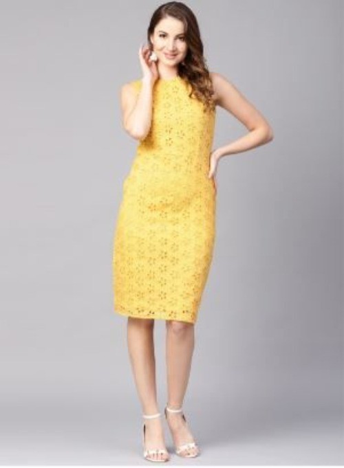 Talbots Dress Size 12 Yellow Sleeveless Eyelet Lace Sheath Back Zip