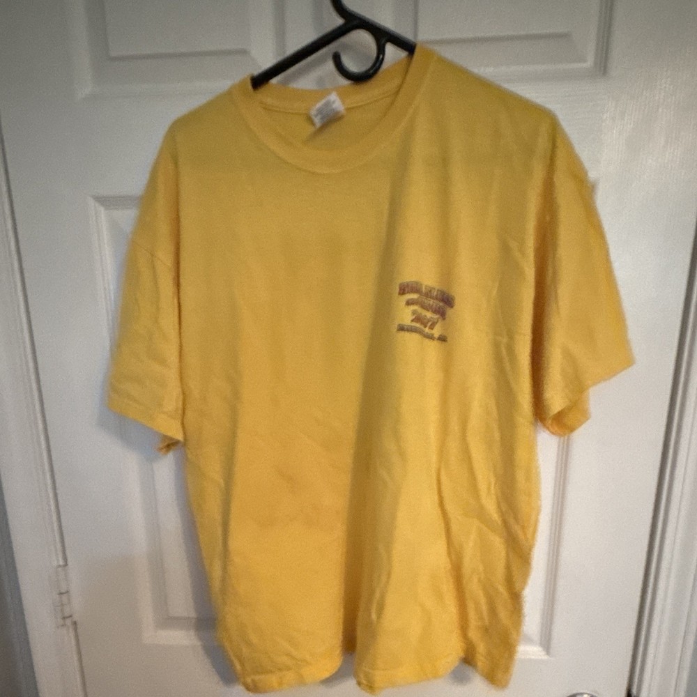 Gildan Heavy Cotton Men’s 2XL Yellow Double-Sided Motorcycle Graphic T-Shirt