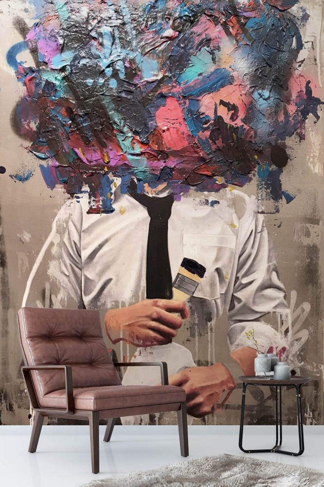 3D Abstract Oil Painting Man Graffiti Wall Murals Wallpaper Murals Wall Sticker-image
