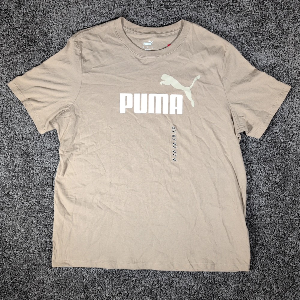 Puma SS Logo T-Shirt Men's XL Oak Branch Tan Essentials Cotton Big Logo NWT