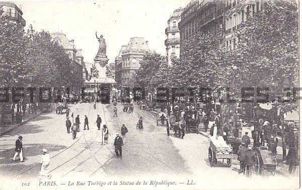 Rue Turbigo Statue Republic Postcard Paris France c1900