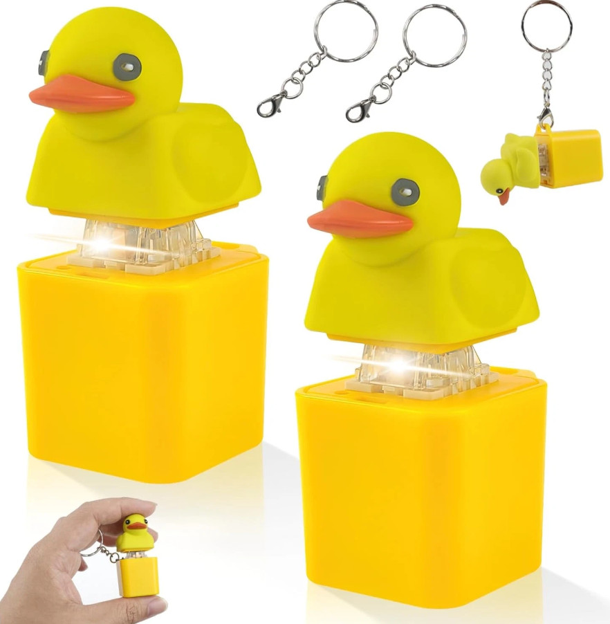 2Pcs Duck Quacking Fidget Toys Keychain, Ducky Caps Keychains Squeaky, Clicker S