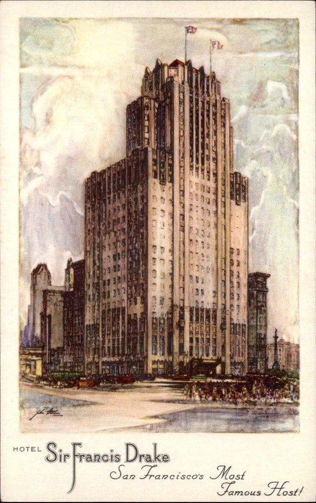 Sir Francis Drake San Francisco California ~ vintage postcard artist rendering