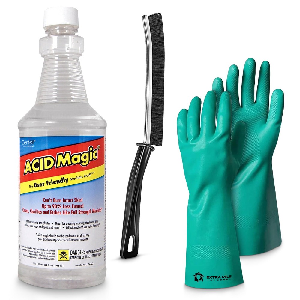 Acid Magic 32 oz Cleaner Bundle with Durable Gloves, and Grout Brush for Tile...-image