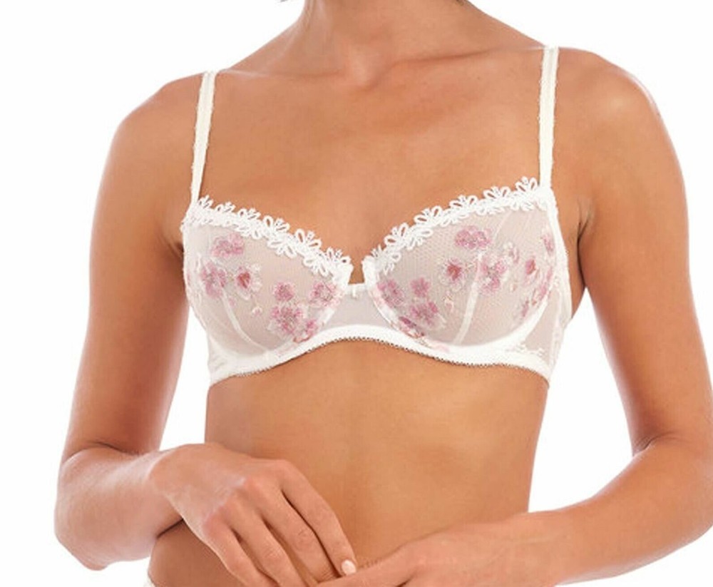 Wacoal Sakura Bra Ivory Pink Lace Mesh Size 32D Underwired Balcony 600206 New