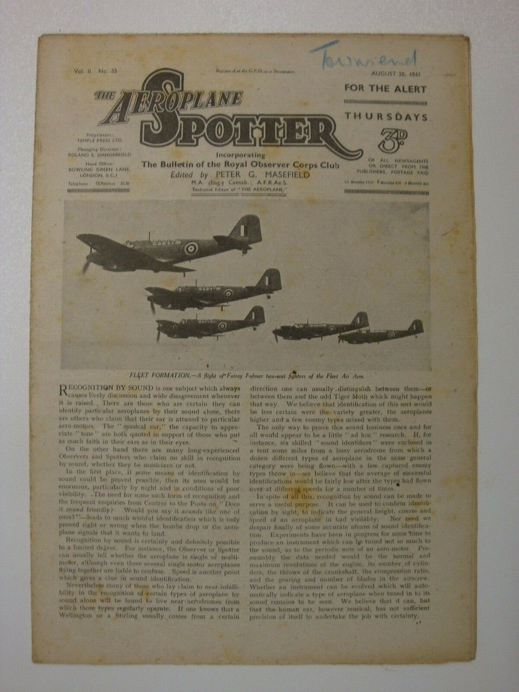 Aeroplane Spotter # 35, 1941 (DH Albatross, Sopwith Camel, Blackburn Shark, RAF)