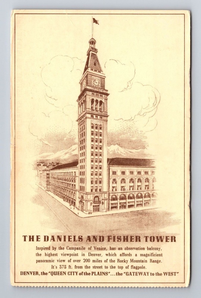 Denver CO-Colorado, Daniels & Fisher Clock Tower, Antique Vintage Postcard