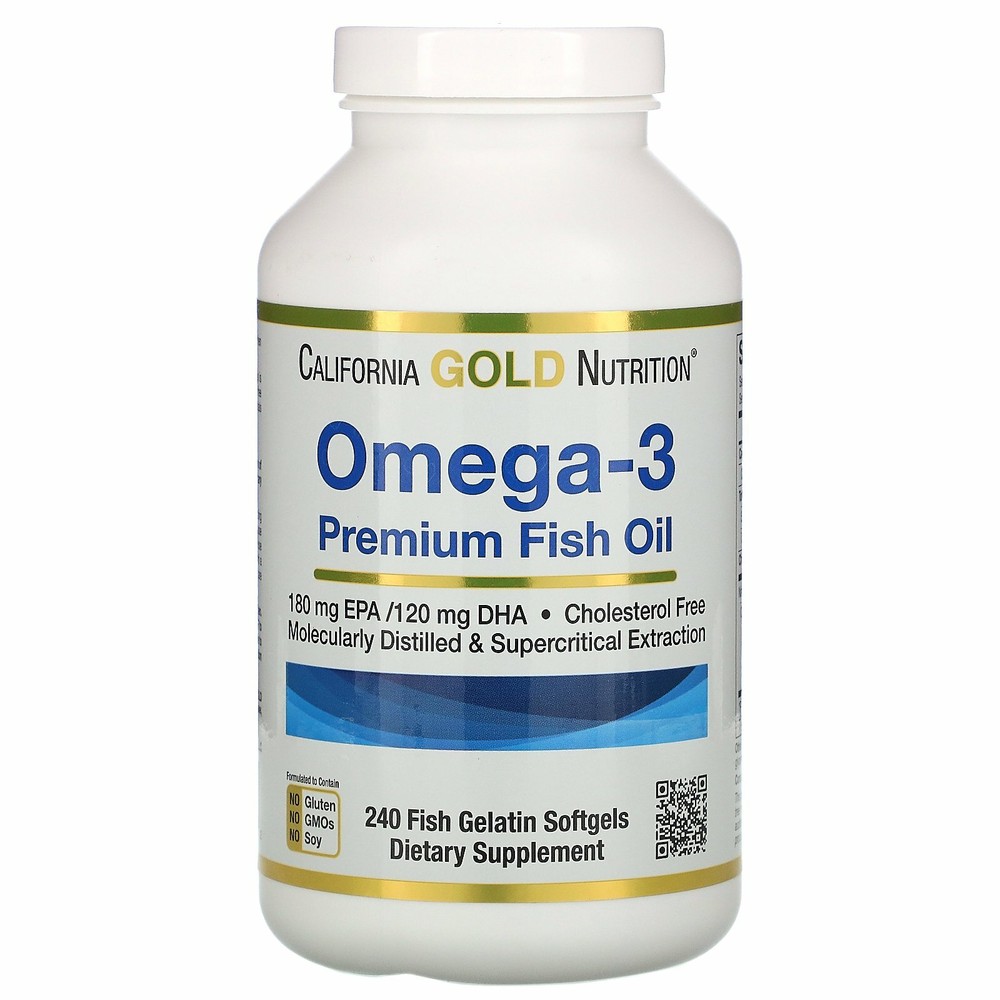 California Gold Nutrition Omega-3- Premium Fish Oil- 240 Fish Gelatin Softgels