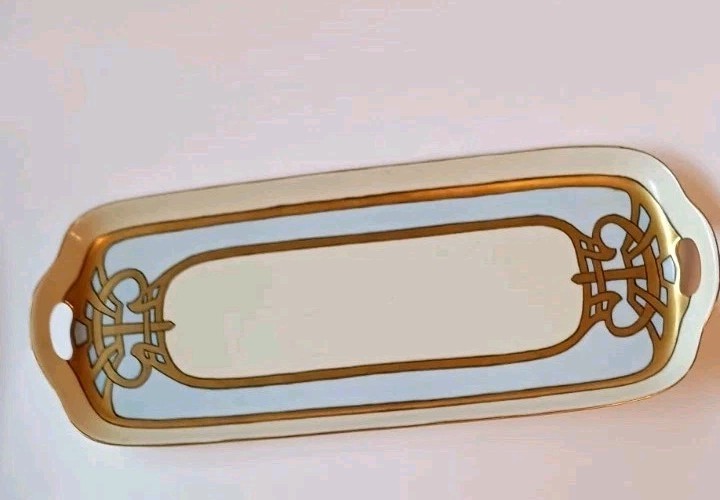 Antique PM Bavaria Porcelain Celery Tray Art Nouveau Gold Gilt Dish 1895 -1910