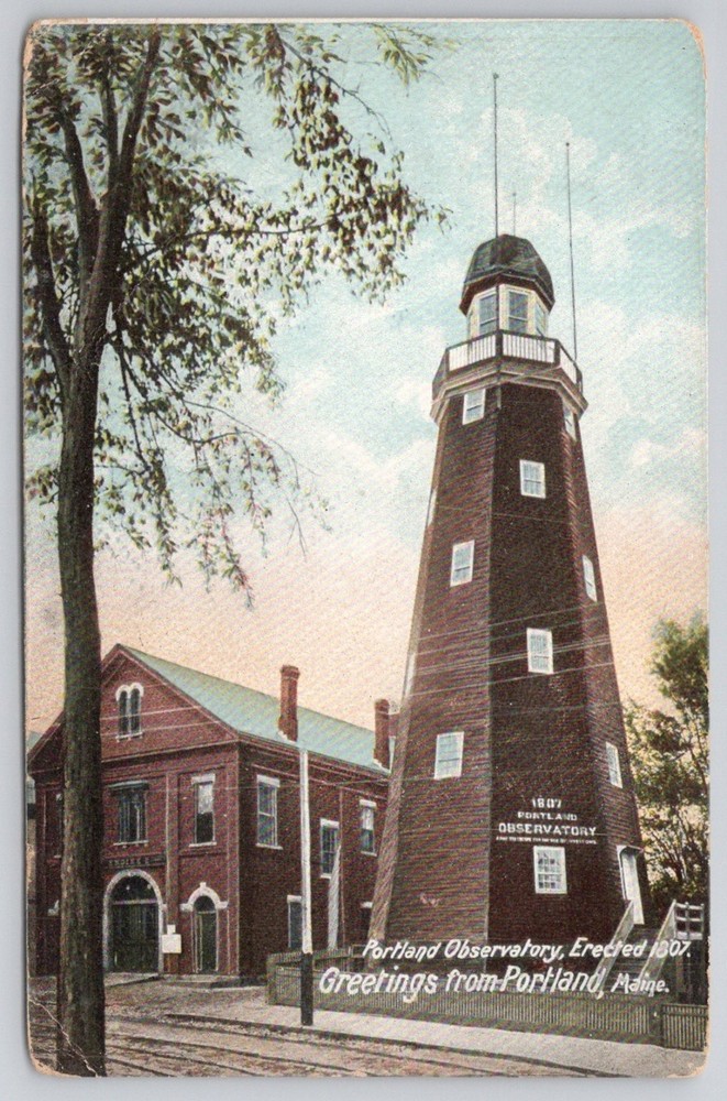 1907 Portland Observatory Maine Postcard, Hugh C. Leighton, Posted
