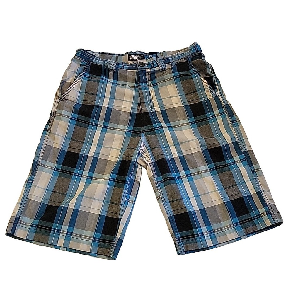 South Pole Y2K Athletic Collection Baggy Blue Plaid Shorts Size 32 With Pockets