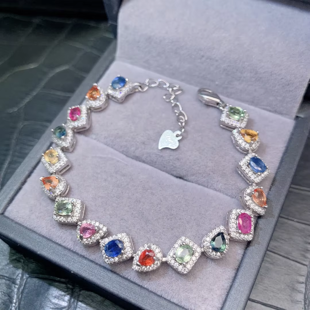 20Ctw Multi Cut Lab Created Multi Color Tennis Bracelet 14K White Gold Plated