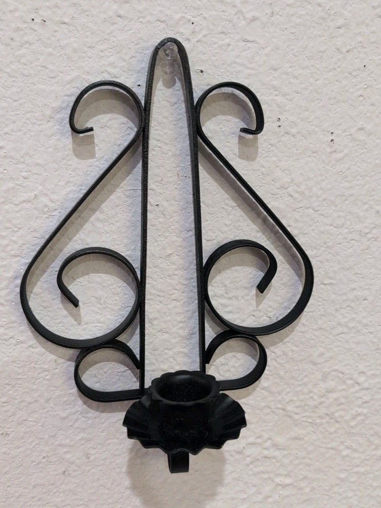 Vintage Black Wrought Iron Wall Hanging Candle Holder Scroll Designs