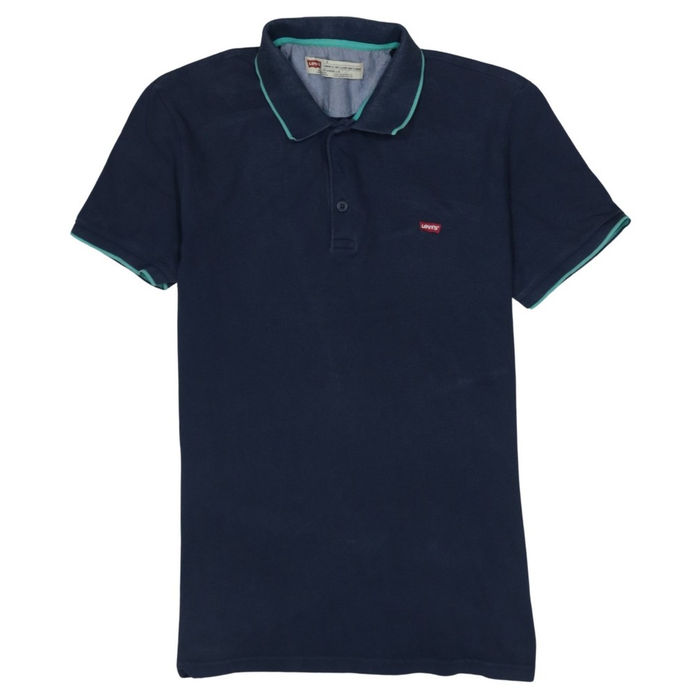 Levis Womens Polo Shirt Navy Blue Cotton Contrast Trim Embroidered Chest Logo L
