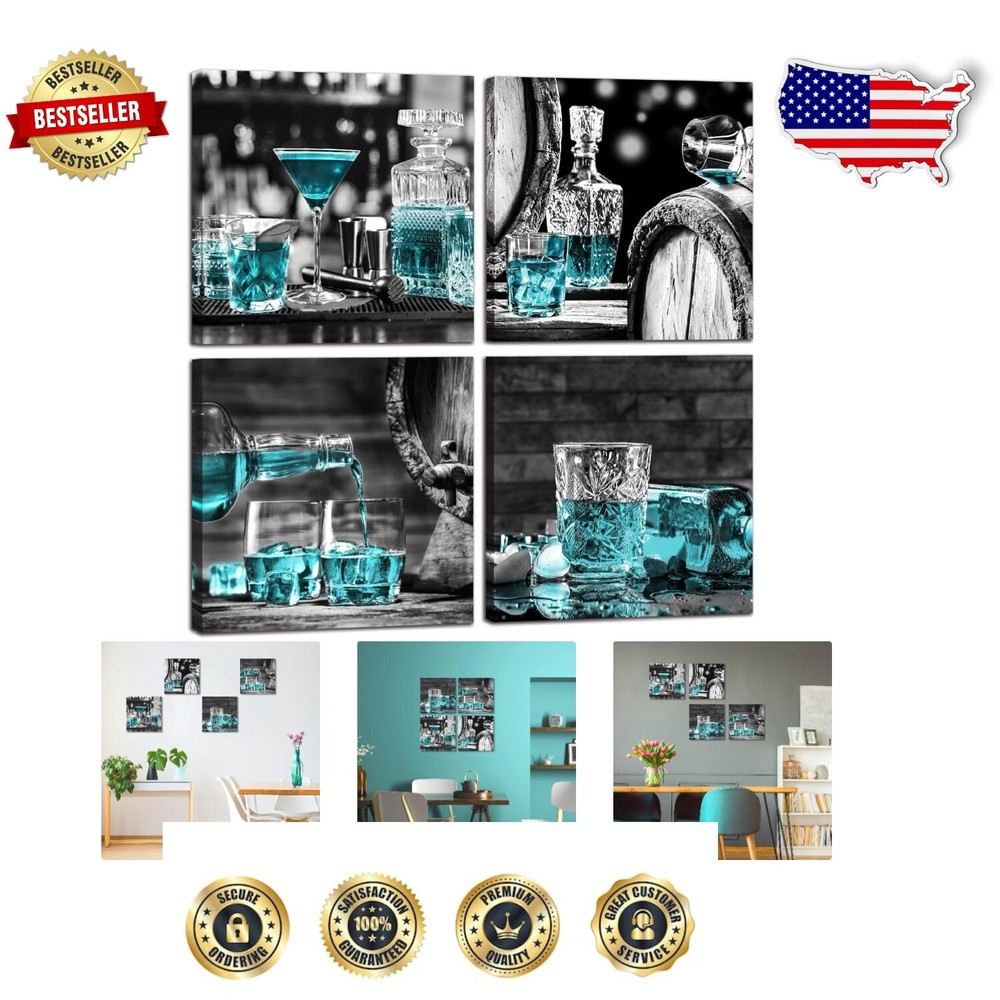 Modern 4-Piece Wine Art Canvas Prints - Glossy Wall Decor