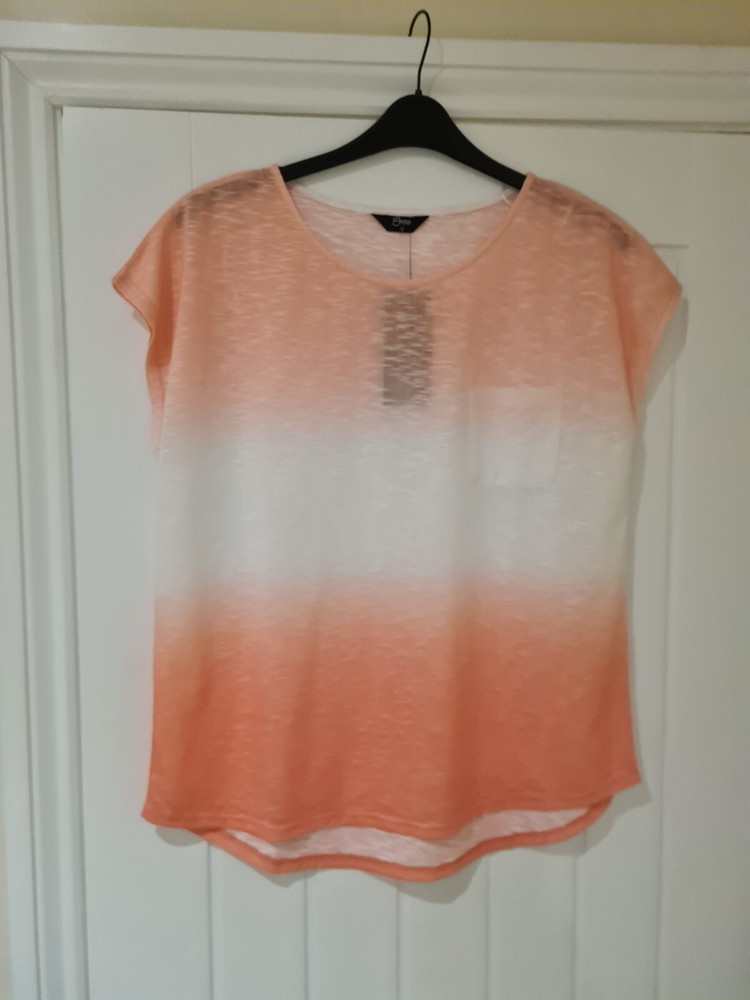 Emreco Womens Orange Cream Round Neck Soft Stretch T-Shirt Top 12 Collection