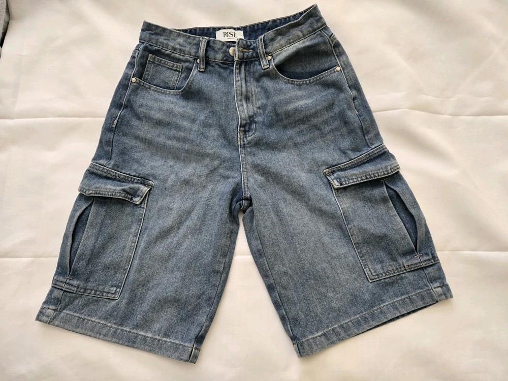 RISE SUPPLY CO Women's Blue Denim Cargo Shorts, Regular Fit, Size 7